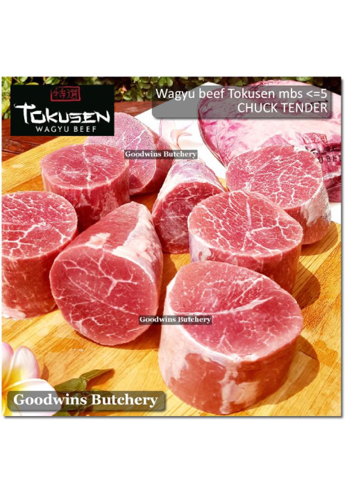 Beef CHUCK TENDER Wagyu Tokusen mbs <=5 aged frozen portioned cuts +/- 1.5kg 3-4pcs (price/kg)